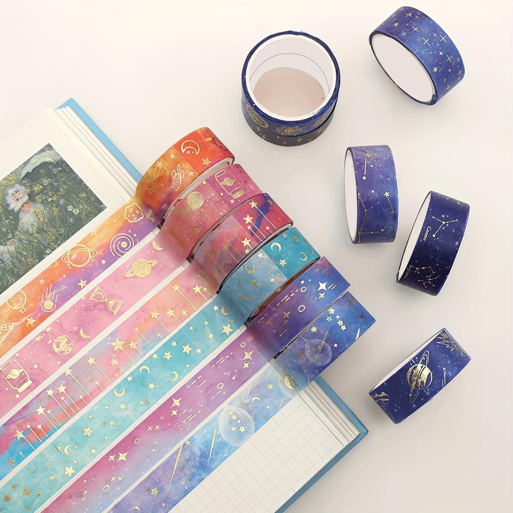 12 Teile/satz Sterne Planeten Washi Tape Goldfolie Masking Tape Kawaii Dekorative Klebeband Aufkleber Scrapbooking Schreibwaren