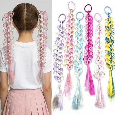 6pcs Braided Ponytail Extension Elastic Band Colorful Synthetic Hair Accessories for Daily Crazy Days Party Halloween Christmas Costume Hair Pieces