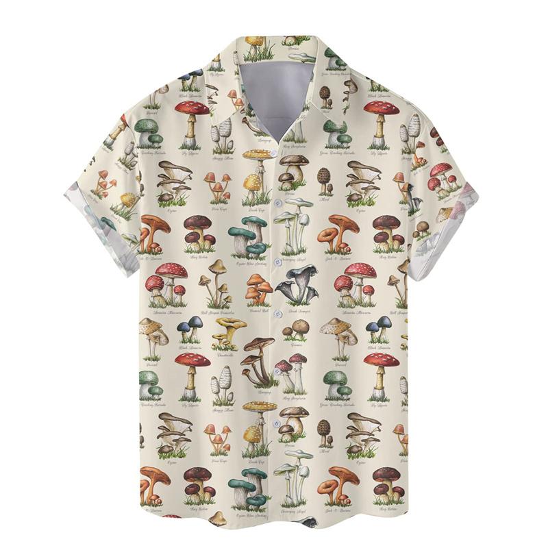 Colorful Mushroom 3d Print Hawaiian Shirt Men Summer Vacation Shirts Button Lapel Short Sleeve Street Shirt Clothing