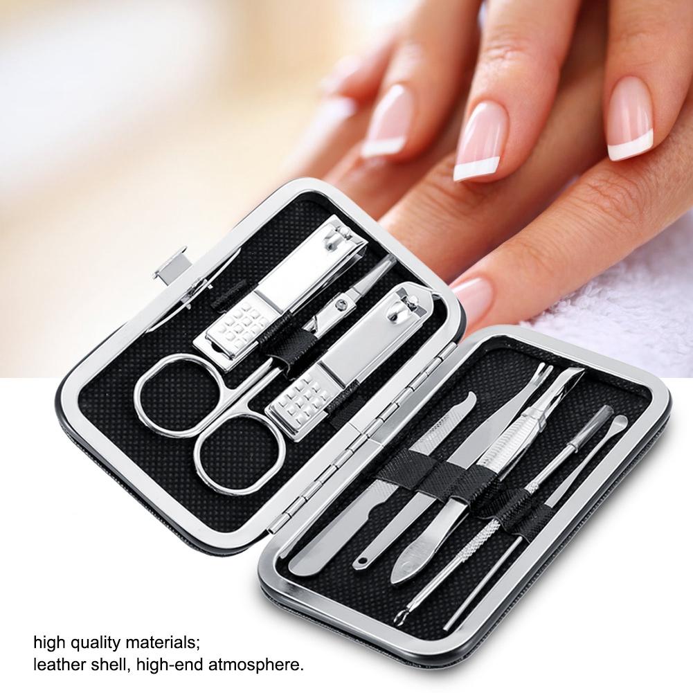 8 Pcs Stainless Steel Nail Scissors Cutter Clippers Set Fingernail Toenail (Black)