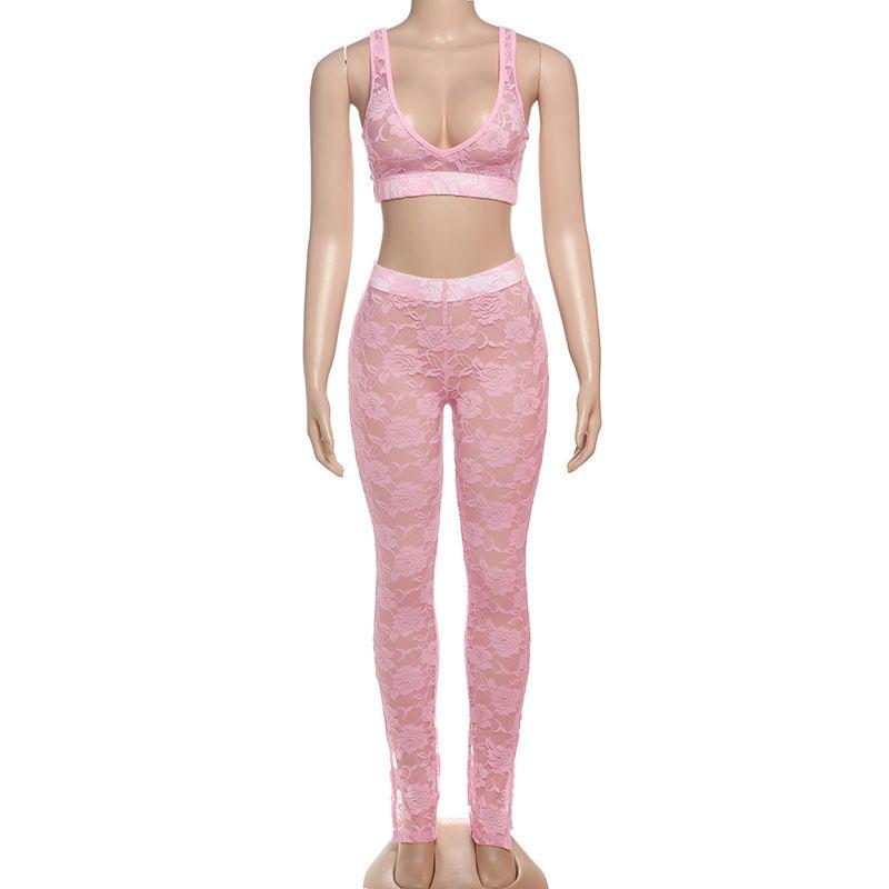 

Нарядная девушка Концертный бар Сексуальная одежда Сексуальное прозрачное кружево На бретелях Облегающий Открывающий живот Брюки Pink L