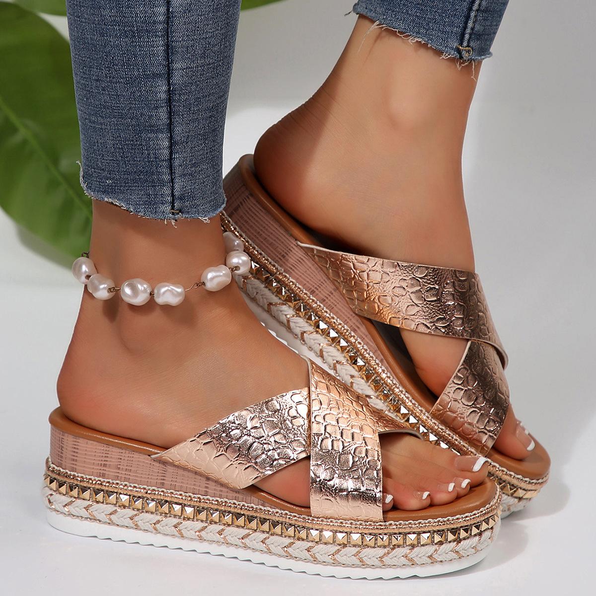 

Xiaoxiangfeng one-word slippers women s summer wear new French fisherman shoes hemp rope thick-soled heightened small cool slippers 43 шампанского