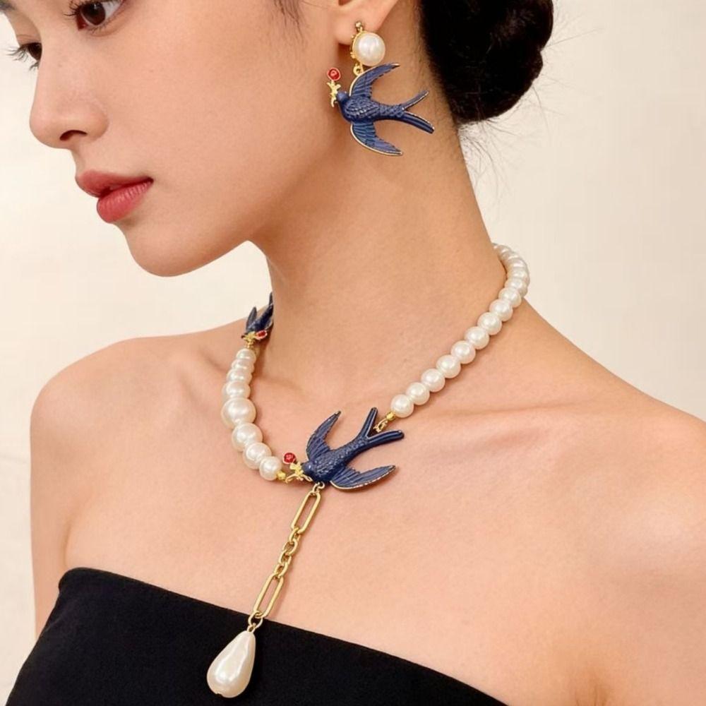 Beads Woven Baroque Pearl Necklace Animal Geometric Earrings Fashion Women's Jewelry Set Gift