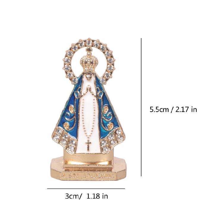 Religious Christian Alloy Prayer Figurine with Enamel and Rhinestones Embellished For Devotional Space Spiritual Accent
