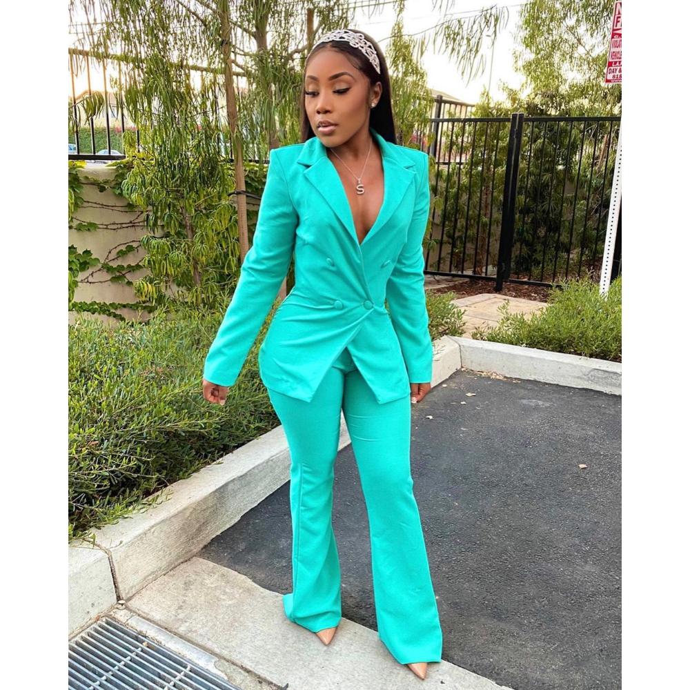 Autumn Winter Women's Solid Color Blazer Set, Relaxed Fit Two Piece Suit with Wide Leg Pants, Office Casual Coord for Business & Daily Wear