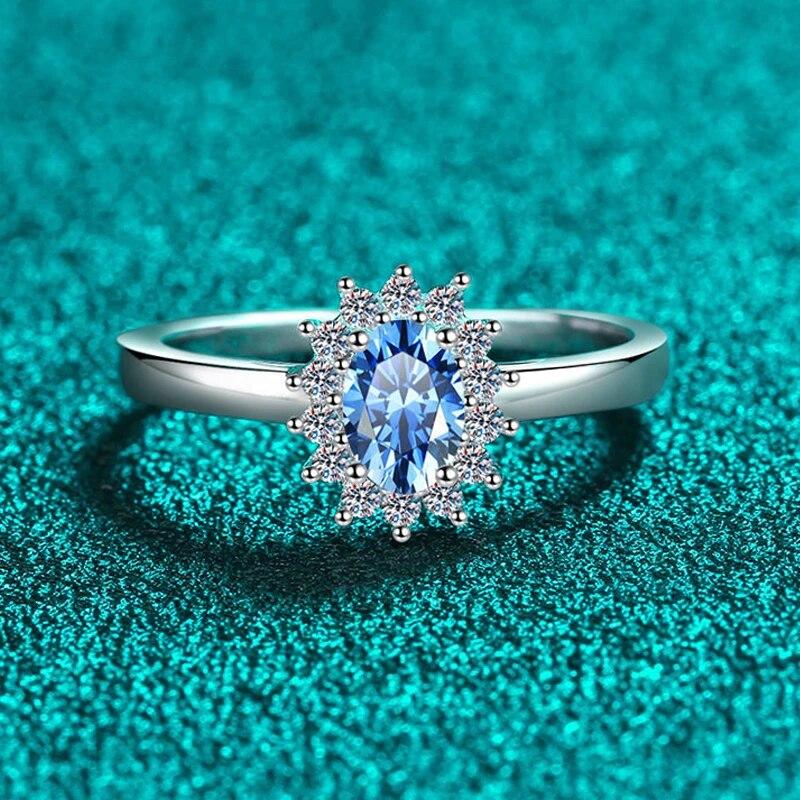 Bague en moissanite bleue à coupe ovale de 0,5 ct pour femme, alliance de luxe de qualité, bague en argent sterling S925, bijoux