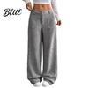 Women Pants Low Rise Zipper Button Fly Straight Wide Leg Comfortable All-day Wear Long with Pockets Solid Color Ribbed Leisure Trousers Wide-leg