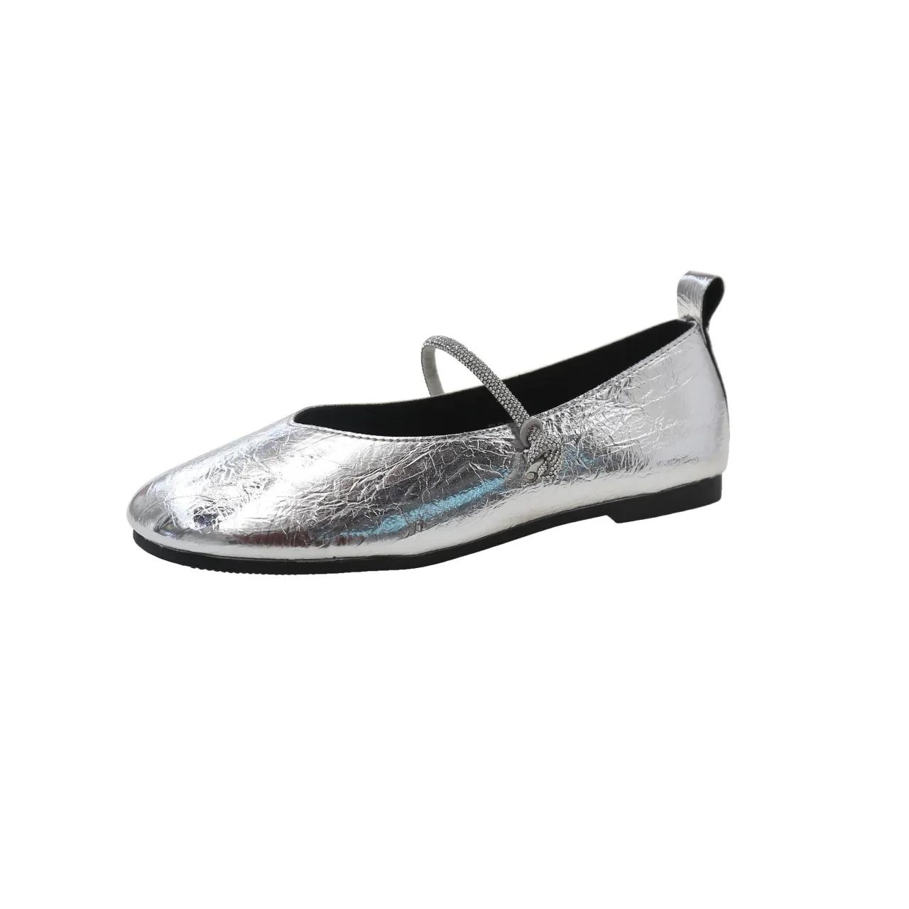 

2024 Новая женская обувь Роскошные балетки Женские туфли Мэри Джейн с квадратным носком и леопардовым принтом на плоской подошве Женская мода Блестящие лоферы с пряжкой на ремне 38 серебряный