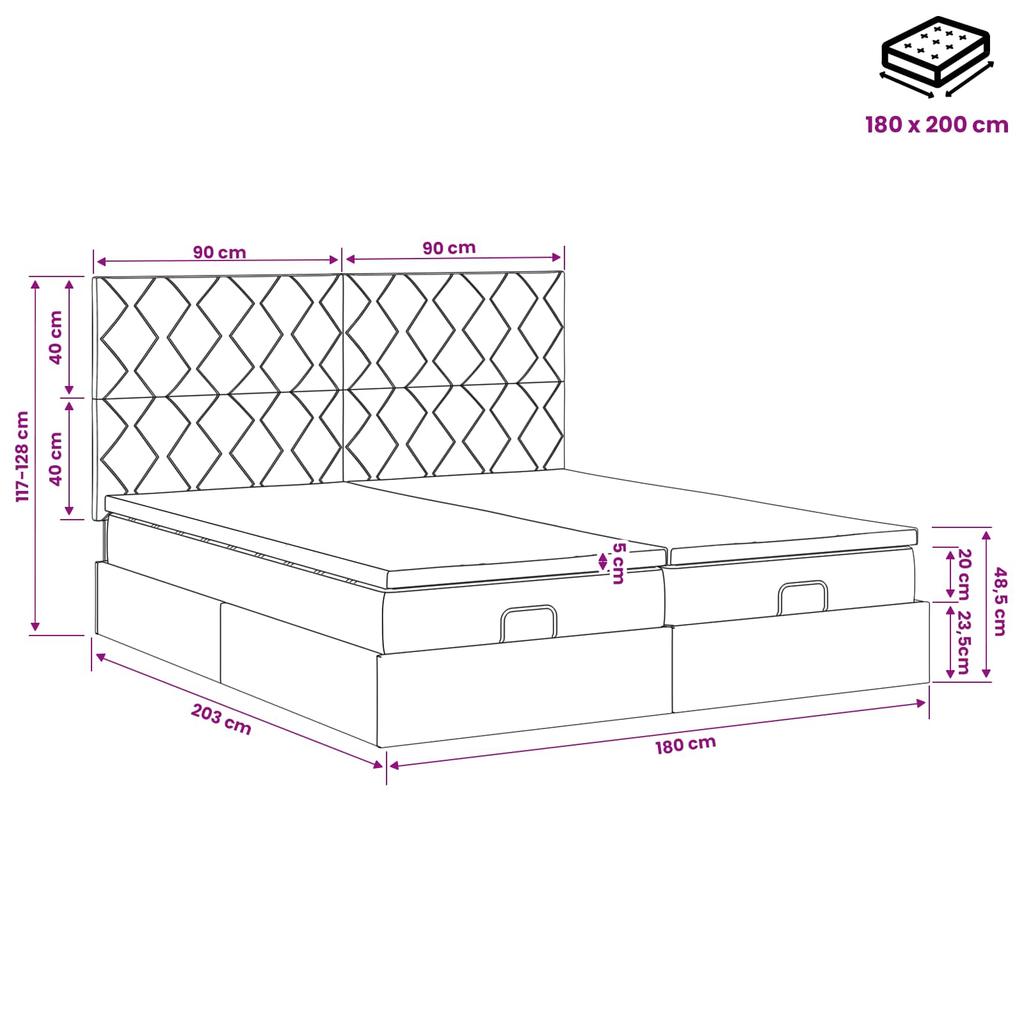 Ottoman Bed with Mattress and LED Blue 180 x 200 cm Fabric