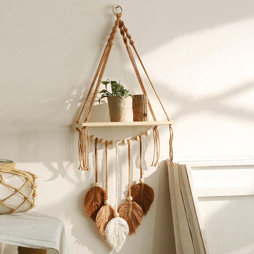 Modern Bohemian Wall Hanging Tapestry Macrame Shelf Woven Storage Container Art for Home Bedroom Living Room Wall Decor
