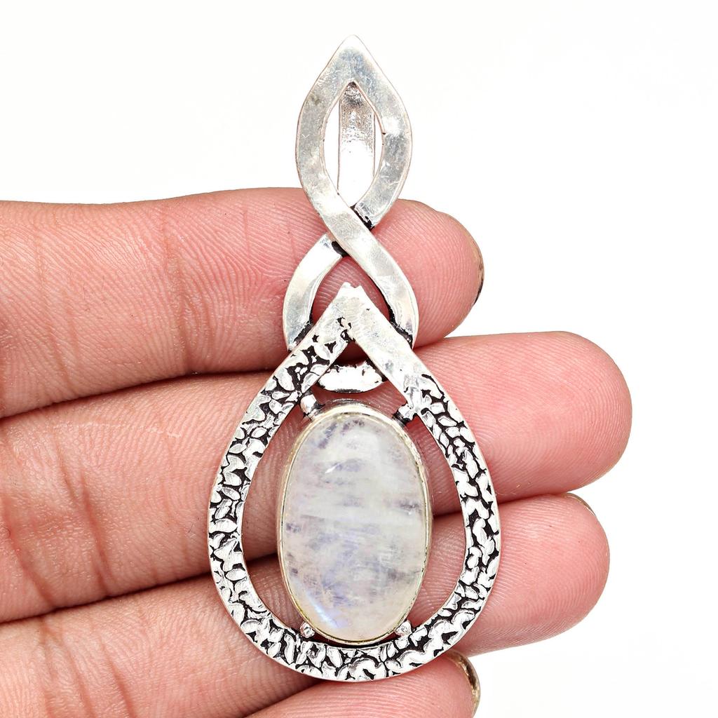 Silberschmuck 2,25" Anhänger Sterling Edelstein Regenbogenmondstein Ostern