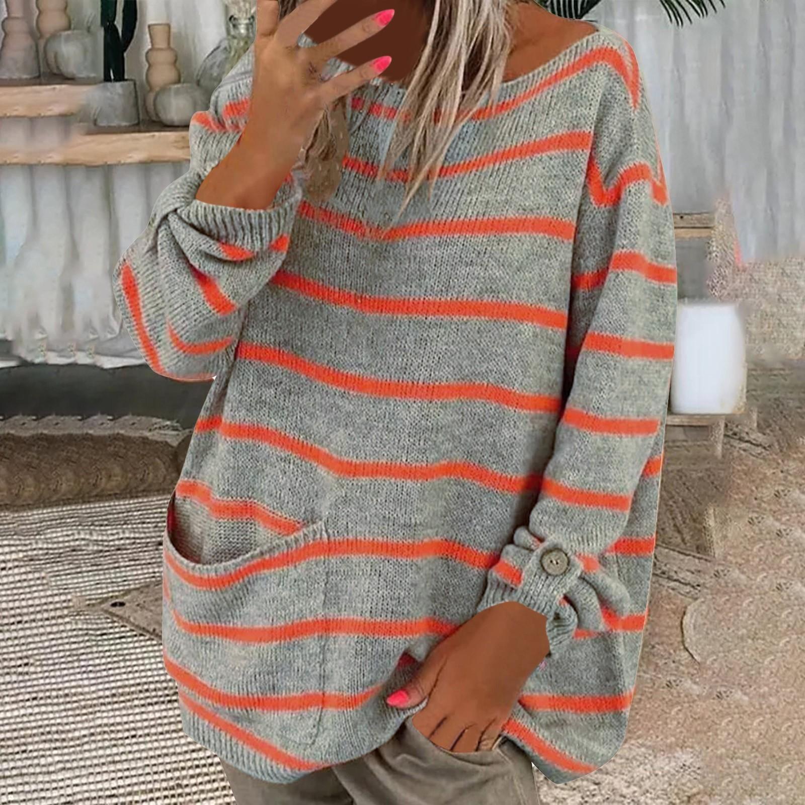 

Женский повседневный пуловер с длинным рукавом и контрастной полосой, свободный свитер с круглым вырезом XXL шафрановый