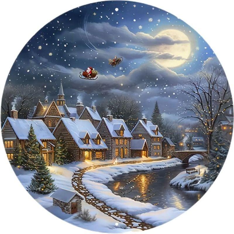 Hexenbesen Halloween Schild, Runde Aluminium Wandplakette 20x20cm