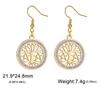 Tree of Life Women's Earrings Stainless Steel Gold Clear Zircon Round Pendant Dangle Earring Amulet Jewelry Gift