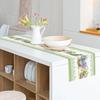 Easter Colorful Eggs Bunny Linen Table Runner Party Decor Spring Rabbit Flowers Green Table Runners Kitchen Dining Table Decor