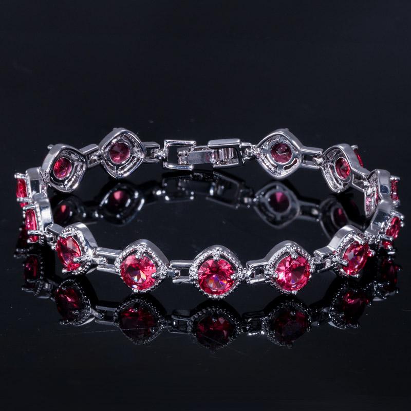 CMM Sparkling Purple Red Cubic Zirconia Round Tennis Bracelets for Women Fashion Jewelry