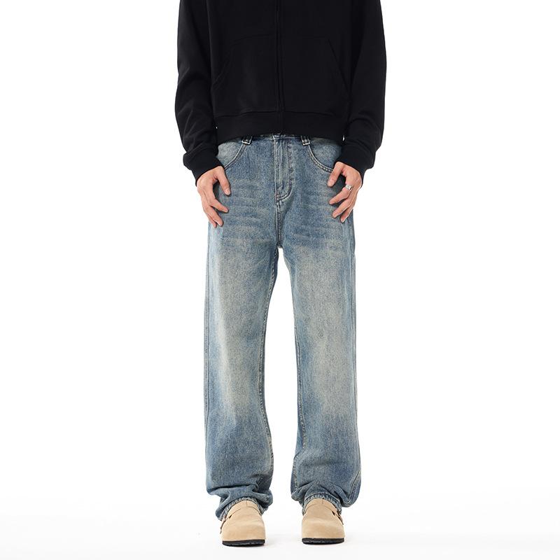

Весенне-осенние новые джинсы большого размера в стиле ретро с эффектом стирки, мужские свободные брюки прямого кроя в повседневном стиле 40 синий