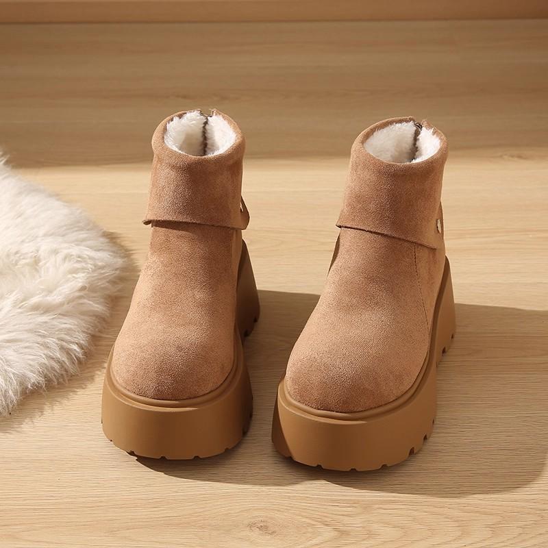 Leather thick-soled heightening snow boots women's Martin boots new winter velvet short boots thermal cotton shoes