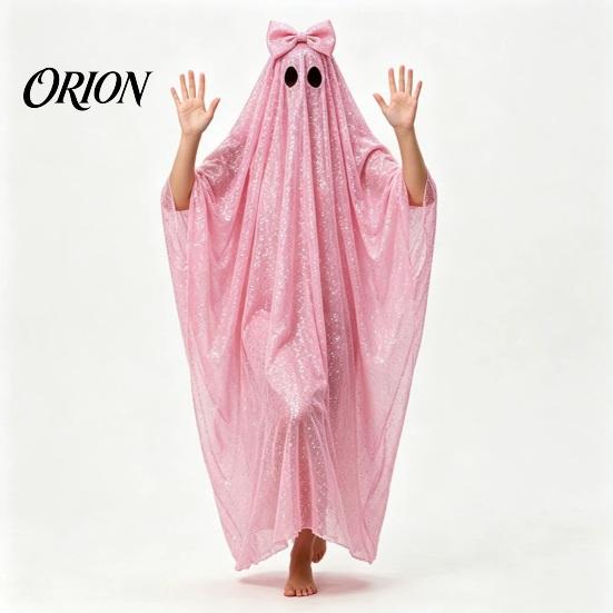 Dívčí Duchový Šaty Sequin Pončo Plášť pro Ženy, Roztomilý Halloweenský Kostým Plášť s Vlajícími Síťovanými Mašlemi, Lehký Pulovr Roucho Cosplay Party Svátek