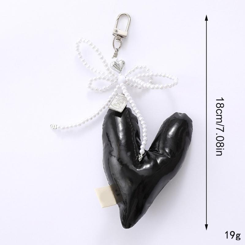 Elegant Beaded Keychain Phone Charm Unique Keyring Padded Heart Bowknot Bag Pendant Accessory for Purse Backpack Handbag