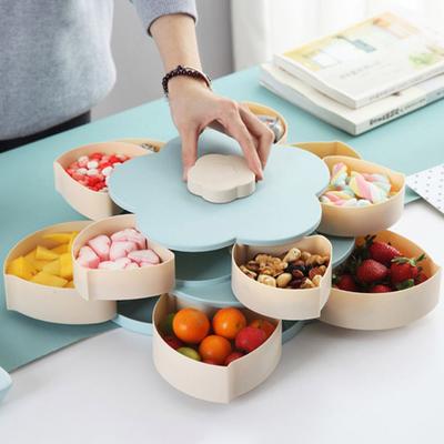 Rotating Fruit Plate with Lid 10 Divided Compartments Easy To Clean Snacks Dips Party Appetizers Plastic Snack Tray