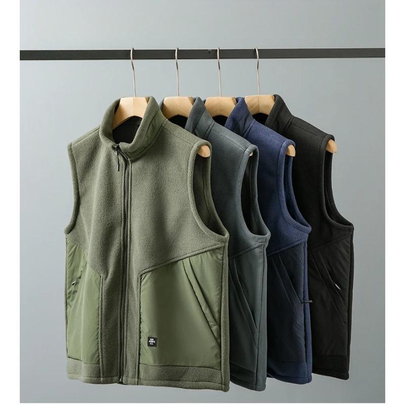 Men's Fleece Vest Winter Sleeveless Warm Stand Collar Jackets Basic Men's Chlothing