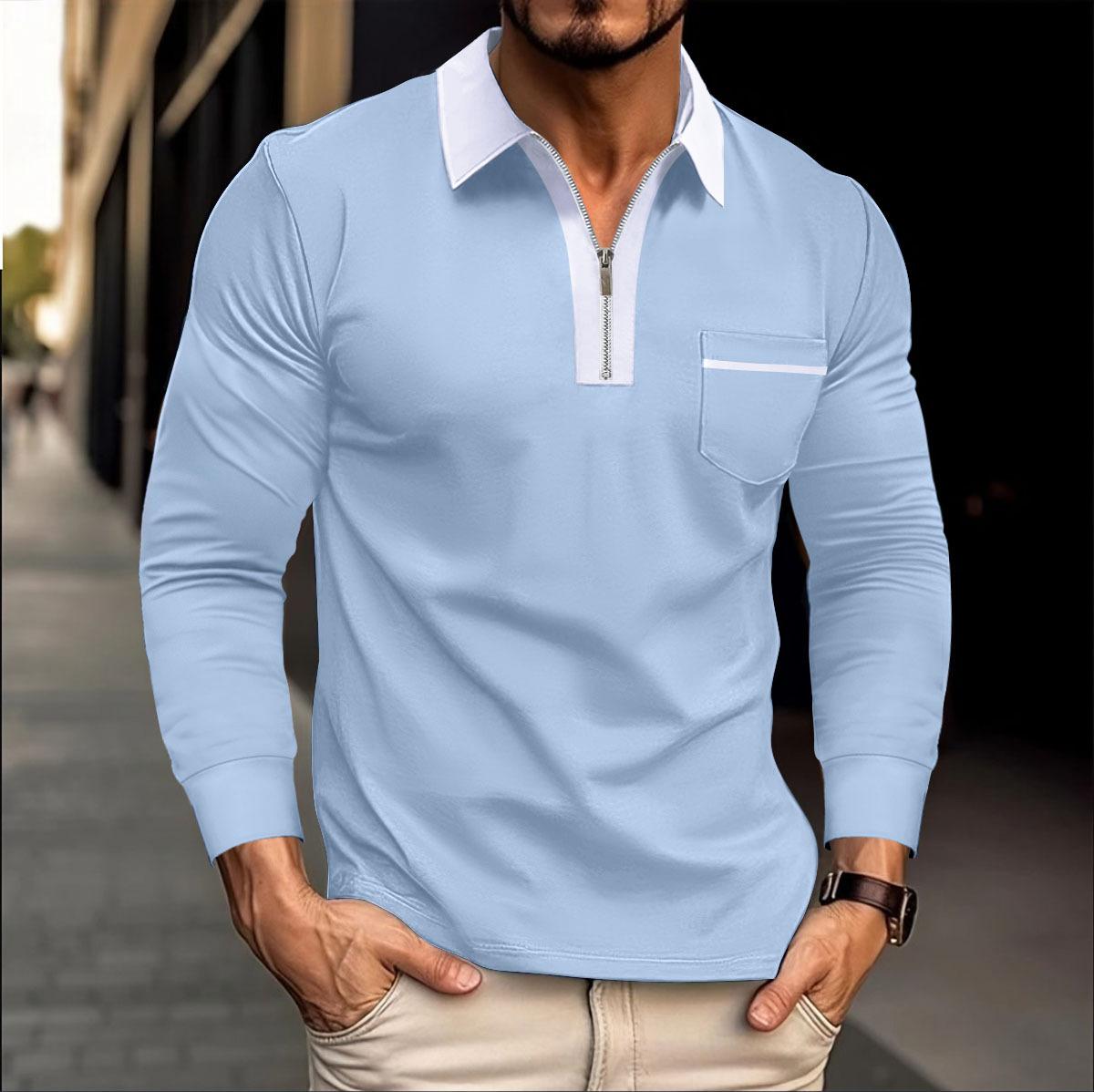 

Нові чоловічі футболки-поло з довгим рукавом і довгими рукавами високої якості весна-осень XL світло-синій колір
