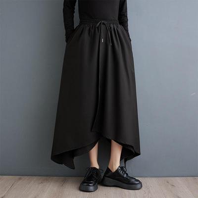 Black Plus Size Vintage High Waist Casual Loose Spring Autumn Summer Wide Leg Pants Skirt Women Trousers