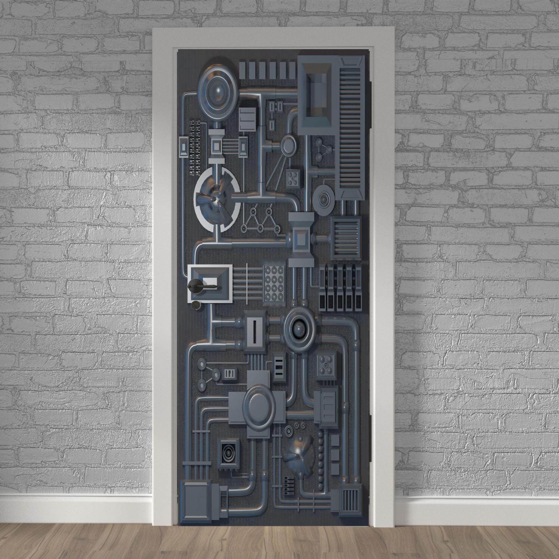 

Футуристическая металлическая наклейка на дверь в стиле научной фантастики, съемная водонепроницаемая фреска для домашнего декора 2 pieces of 15.16in x 6.5ft