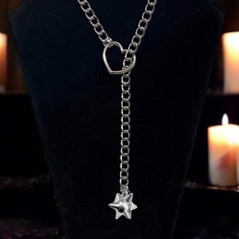 Adjustable Heart Pendant Slip Chain Necklace Jewelry Accessory for Women Cuban Styles Choker in Gold Silver Black