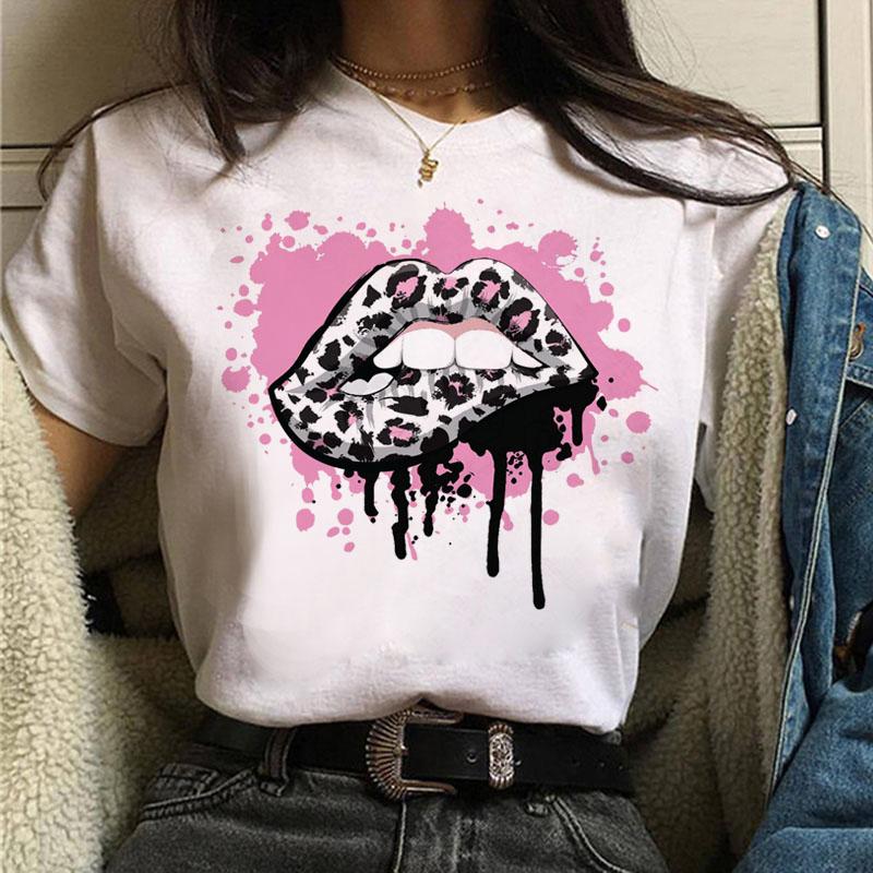 Fruit And Lips Print T Shirt New Fashion Women T Shirt Harajuku Tops Female Graphic Tee Ladies Cute Tee Shirt White Woman T-Shi