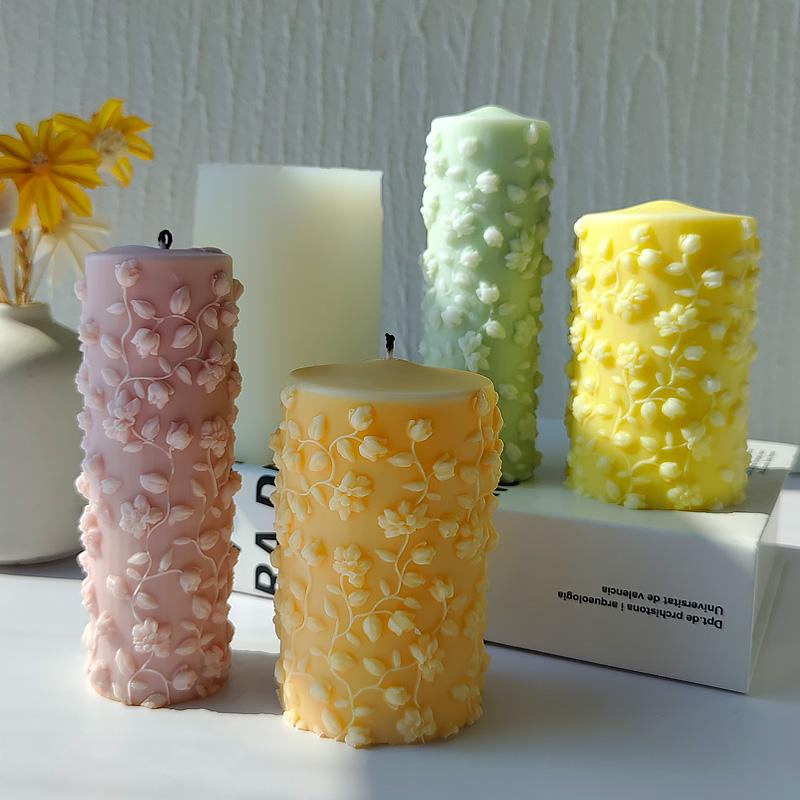 DIY Embossed Vines Cylinder Silicone Mold Handmade Aroma Candle Plaster Floral Design Ornaments Mold Soap Candle Making Supplies