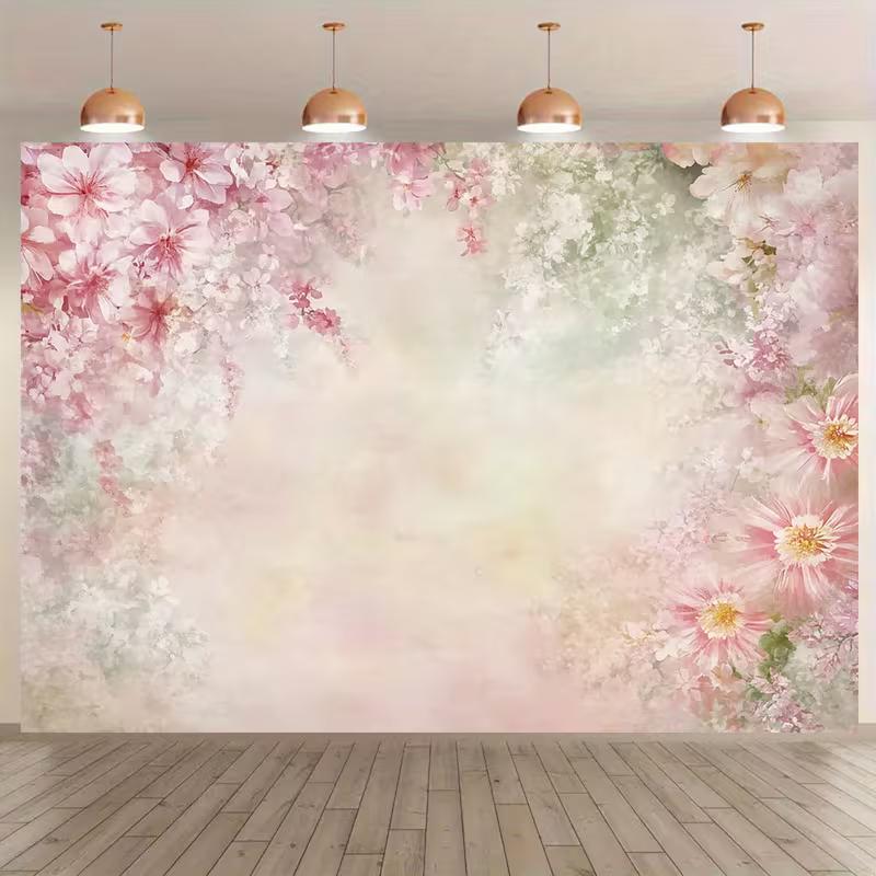 

2D Soft Pink Floral Watercolor Backdrop, Spring Cherry Blossom Banner for Baby Shower & Events 47.2x31.5inch/120*80cm