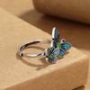 Exquisite Enamel Double Butterfly Rings Women Retro Ethnic Style ,Verse Adjustable Handdress 