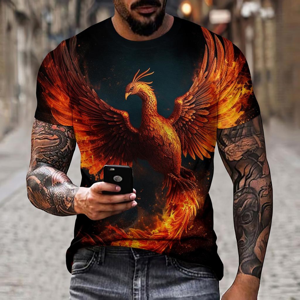 Summer Men's T-shirt 3D Phoenix Print Personalized Soft Breathable Comfortable Cool Street Polyester Short Sleeves Tees Tops