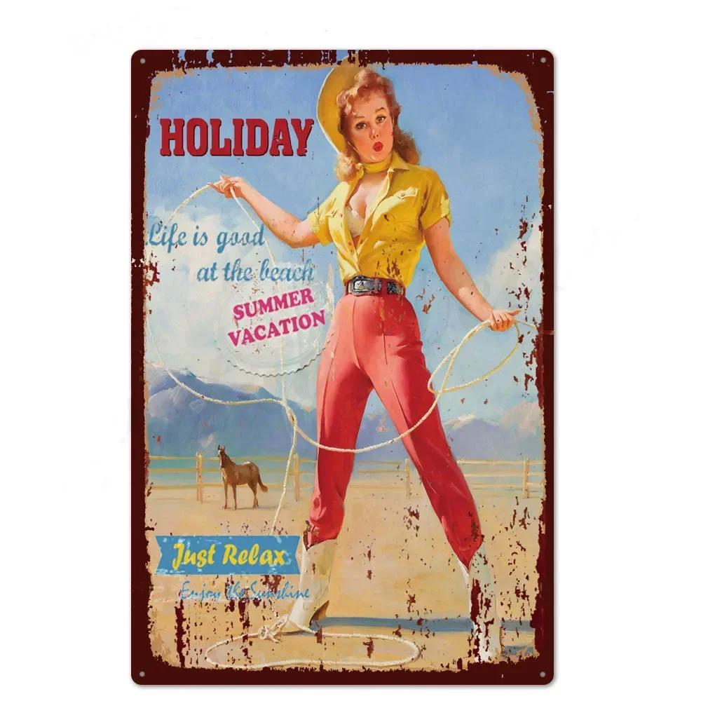Vintage Pin Up Girl Tin Sign Plaque Sexy Retro Metal Wall Decor for Bar Pub Club Man Cave Classic Metal Sign Painting