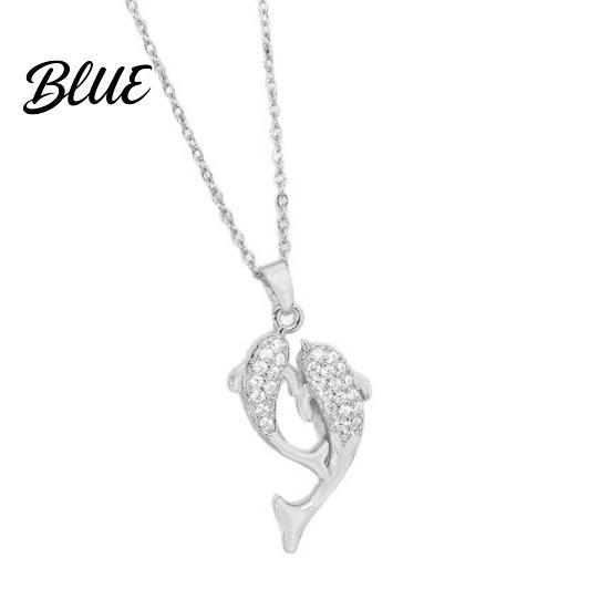 Couple Fish Necklace Double Rhinestone Pendant Lightweight Hypoallergenic Women Jewelry
