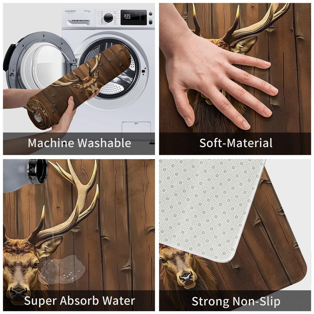 Wood Deer Print Door Floor Bathroom Kitchen Mat Anti-Slip Outdoor  Doormat Living Room Entrance Carpet Rug