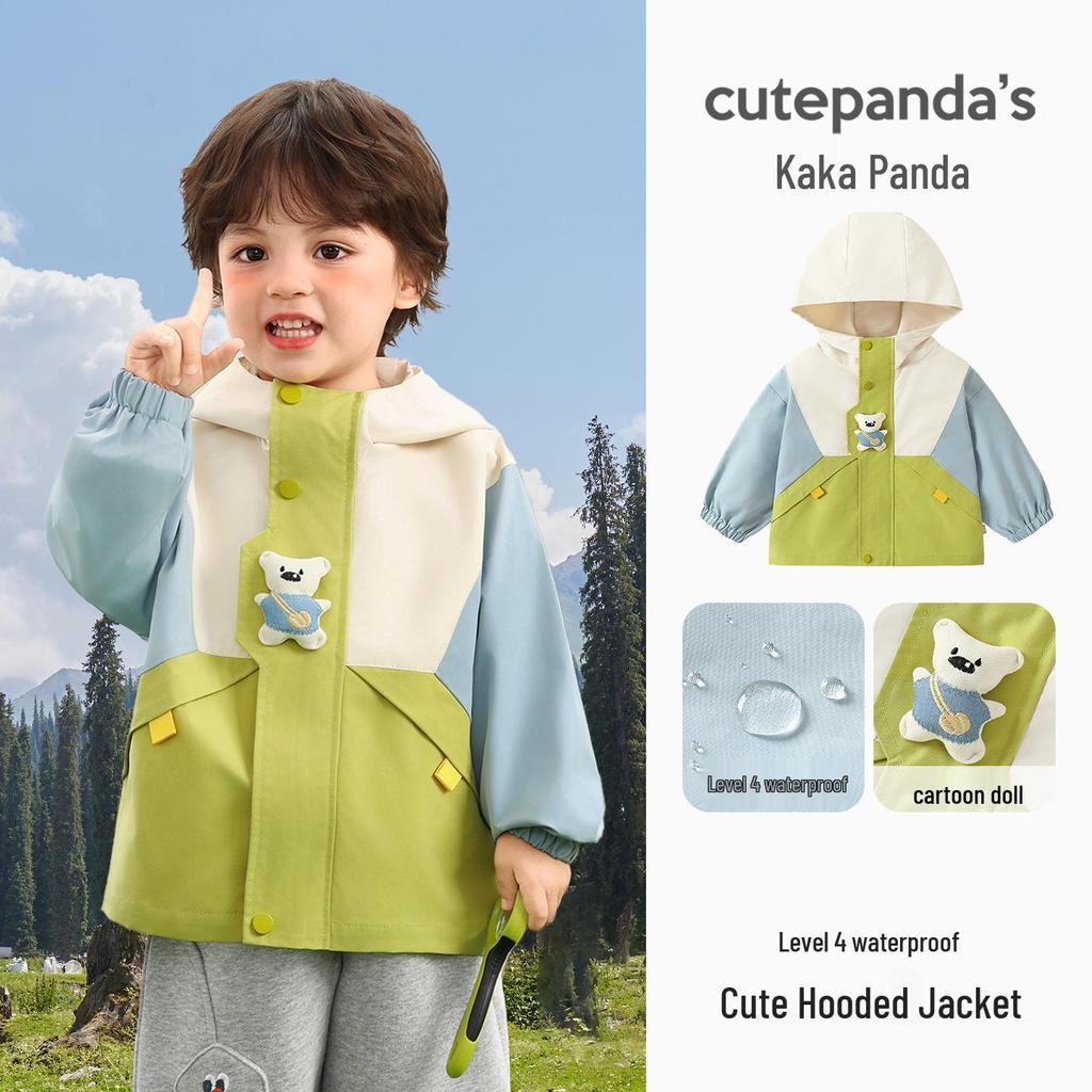 Kaka Panda Kids' Waterproof Spring Jacket: Outdoor Casual Top for Boys & Girls