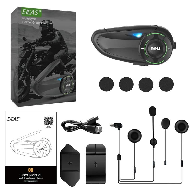 

EJEAS Q8 Bluetooth 5.1 Motorcycle Helmet Headset Intercom, with EUC Remote Walkie Talkie, for 6 Riders Talking At Real Time IP67 1Pcs Q8