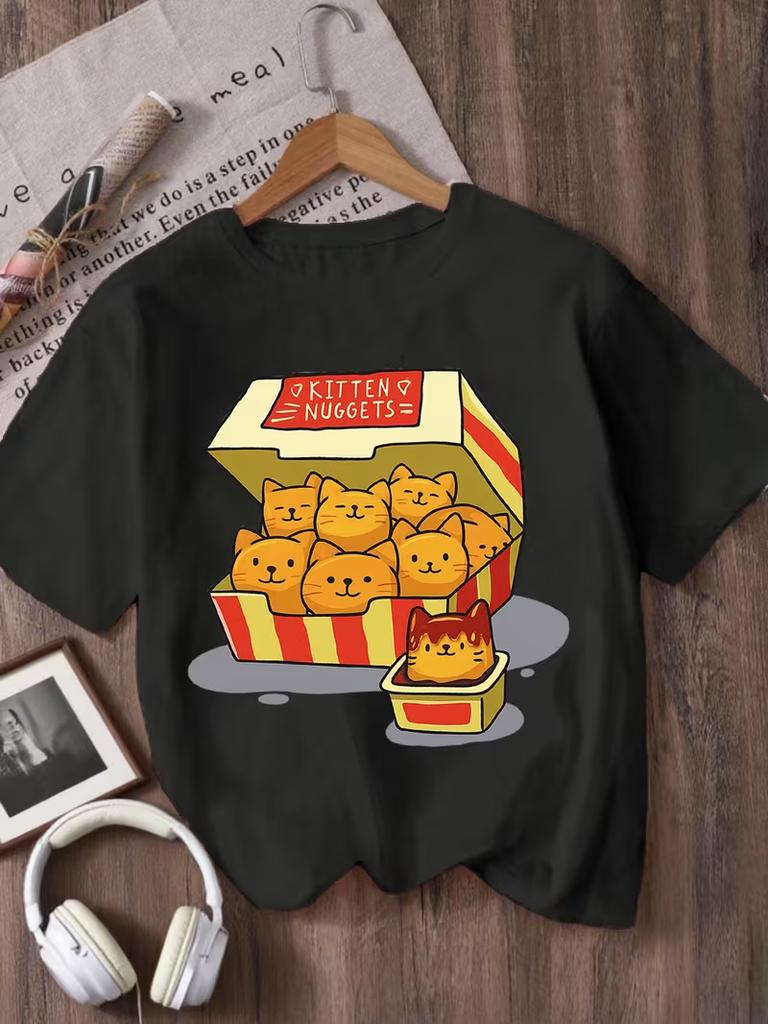 Cute Cat In Box Graphic Print TShirt Casual Short Sleeve Round Neck Tee Fun Animal Print Summer Top Streetwear Daily