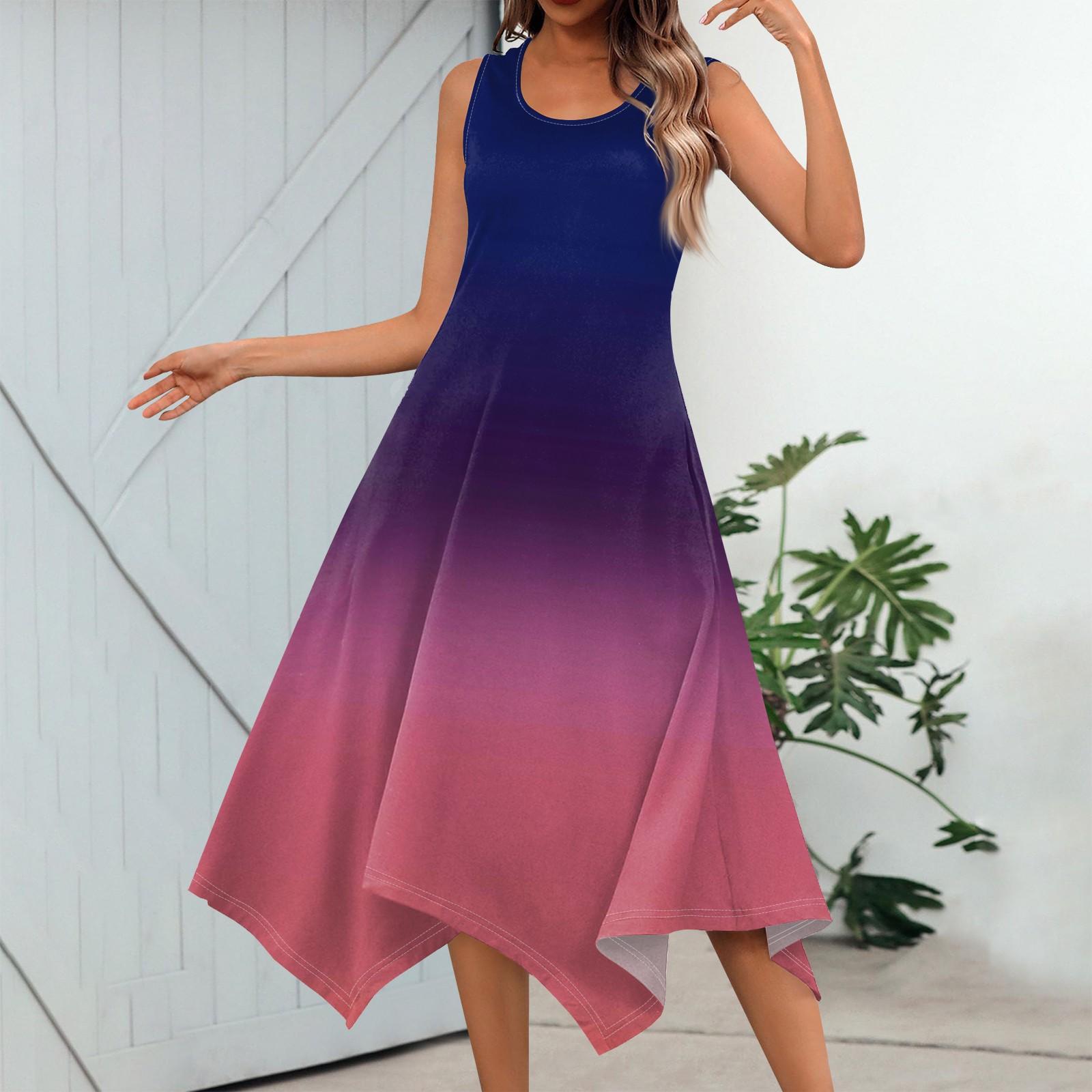 

Женское повседневное модное платье миди без рукавов с круглым вырезом и нерегулярным подолом XL