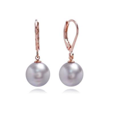 E455 10mm Hellgrau Perle Roségold Klappbrisurenohrringe