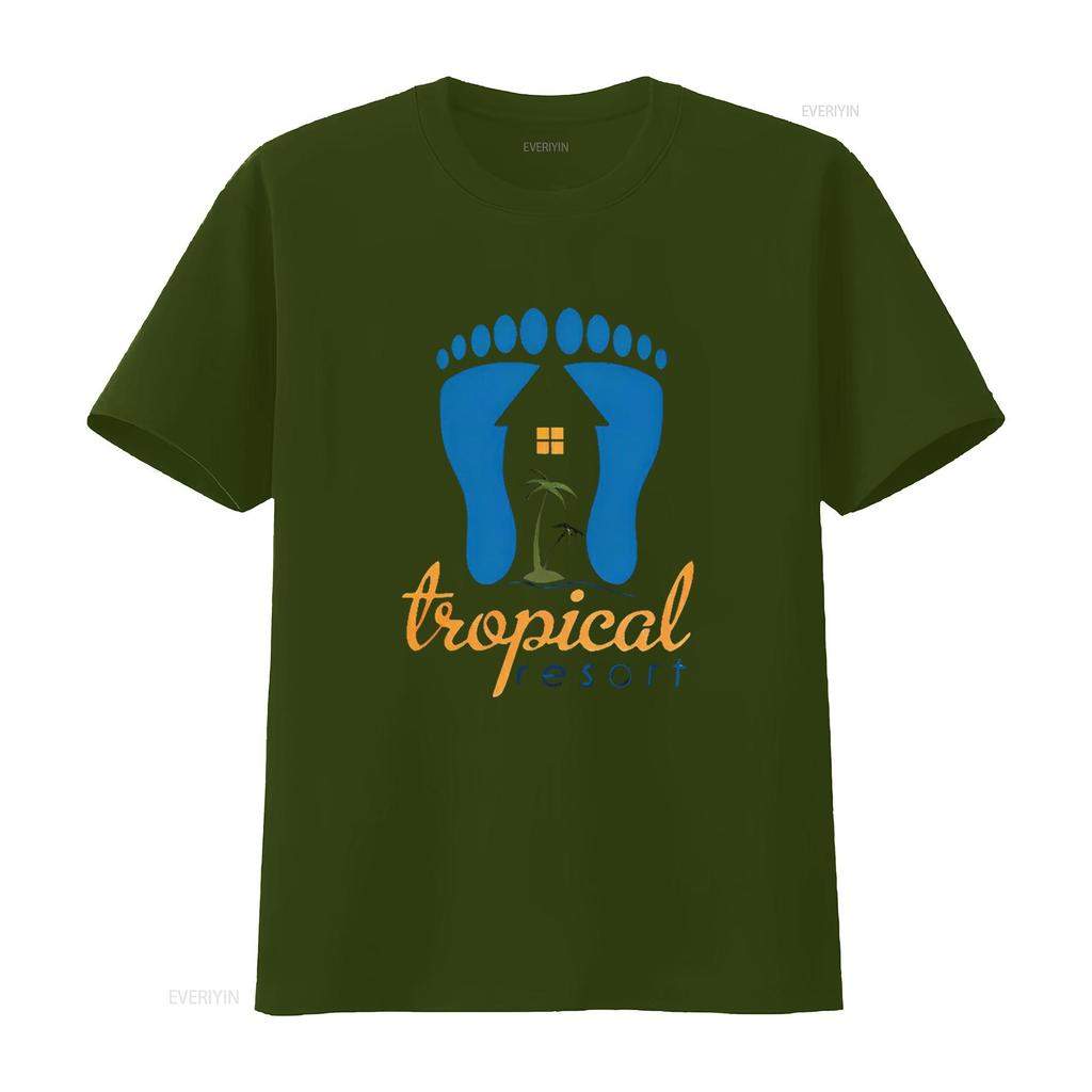 TROPICAL RESORT American Retro Classic Womens T Shirt Black 2X Large vintage Washed Slightly Versatile Top For Everyday Wear
