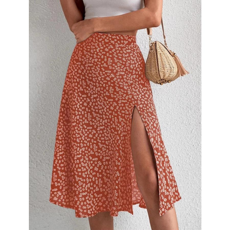 Spring and summer new women s versatile floral zipper split A-line skirt S