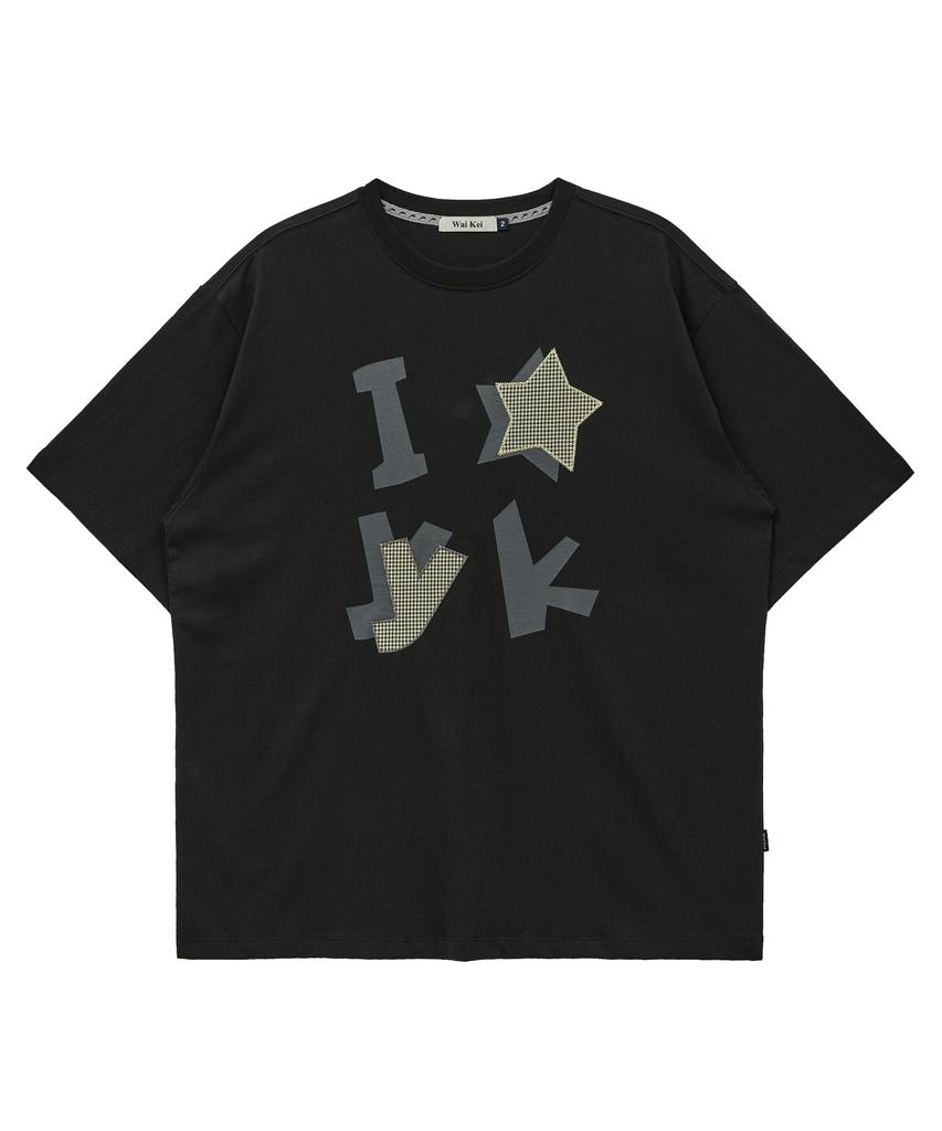 WAIKEI Yk Check Applique Short Sleeve T-Shirt Black