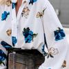 Autumn New Stand Collar Floral Print Casual Blouse Women Lantern Sleeve Tops Loose Office Shirt for Women Fashion Vintage Plus Size Blouses 24681