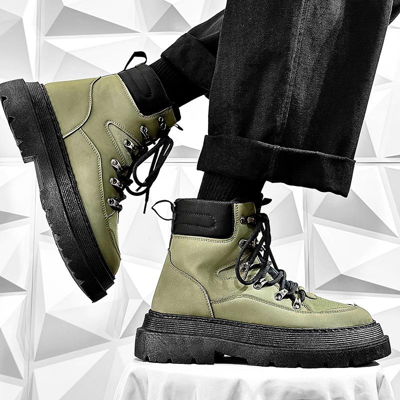 Yüksek Top çizmeler erkek deri ayakkabı moda motosiklet ayak bileği askeri bot erkekler için kışlık botlar erkek ayakkabıları dantel-up Botas Hombre