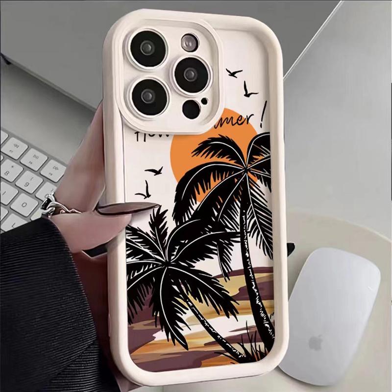 Sunset Coconut Tree Silicone Phone Case For iPhone 16 15 14 13 12 11 Pro Max XS XR 7 8 Plus SE 2020 Shockproof Candy Color Cover