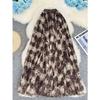 Retro Artistic A-Line Plaid Mesh Midi Skirt